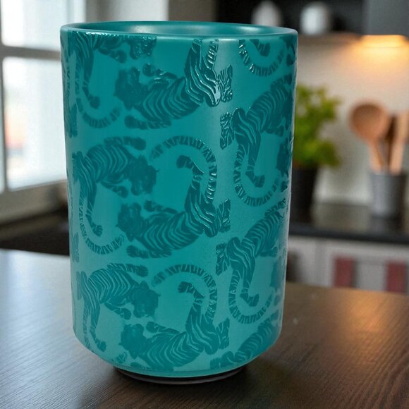 Starbucks "SUMATRA TIGER" Mug Teal Blue Green Embossed 12oz Coffee Tea 2018 - Picture 3 of 6